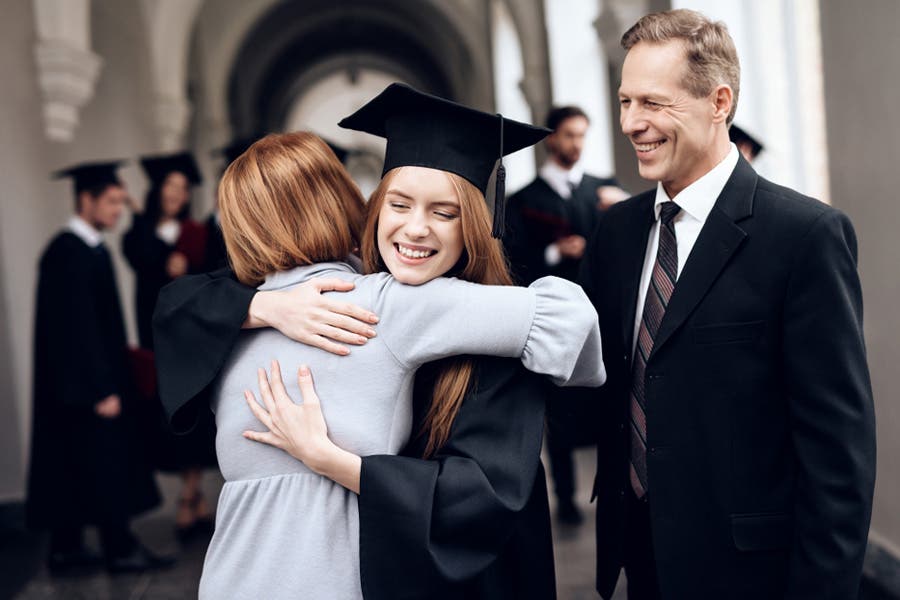 Parents congratulate the student