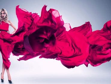 blonde model ruffled dress