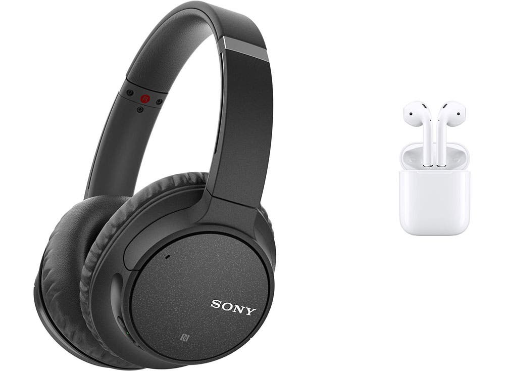 Sony WH-CH700N Wireless Noise-Canceling Over-Ear Headphones, and Apple Wireless Bluetooth AirPods