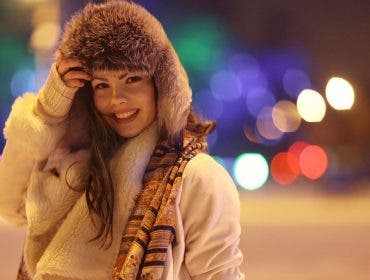 girl winter fur bokeh