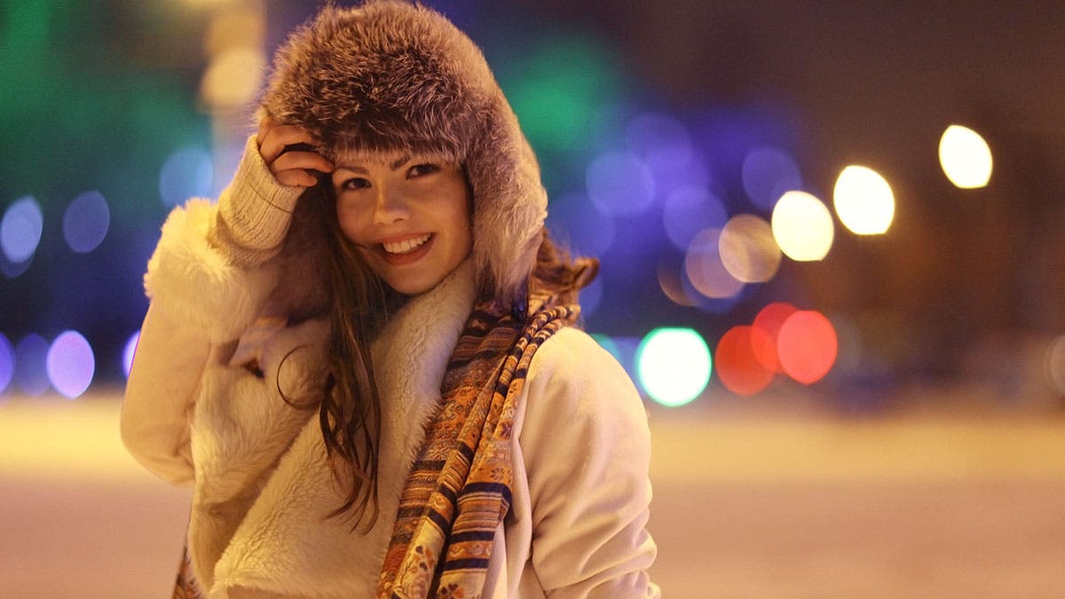 girl winter fur bokeh
