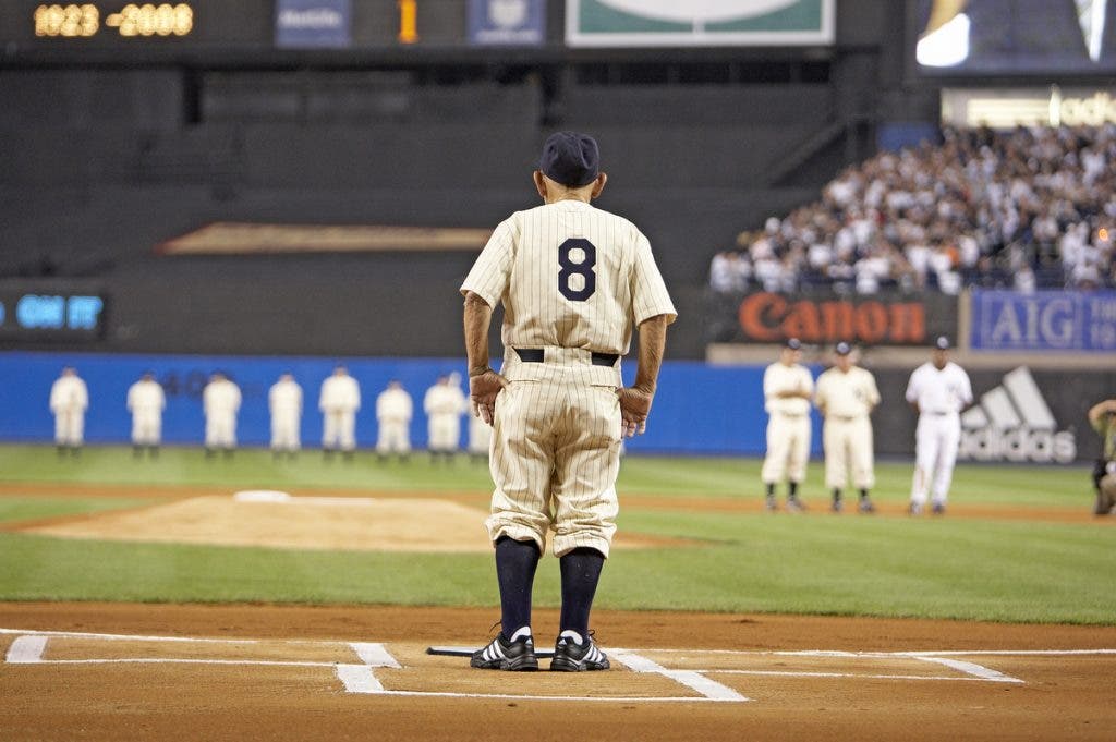 "YOGI'S BACK" Former New York Yankee Yogi Berra stands at home plate before the final regular season MLB American League baseball game against the Baltimore Orioles at Yankee Stadium in New York, September 21, 2008. MLB Baseball: Baltimore Orioles at New York Yankees Game Action; Yankee Stadium Bronx, NY 09/21/08 Credit: Chuck Solomon SetNumber: X81122 TK2 R9 F141