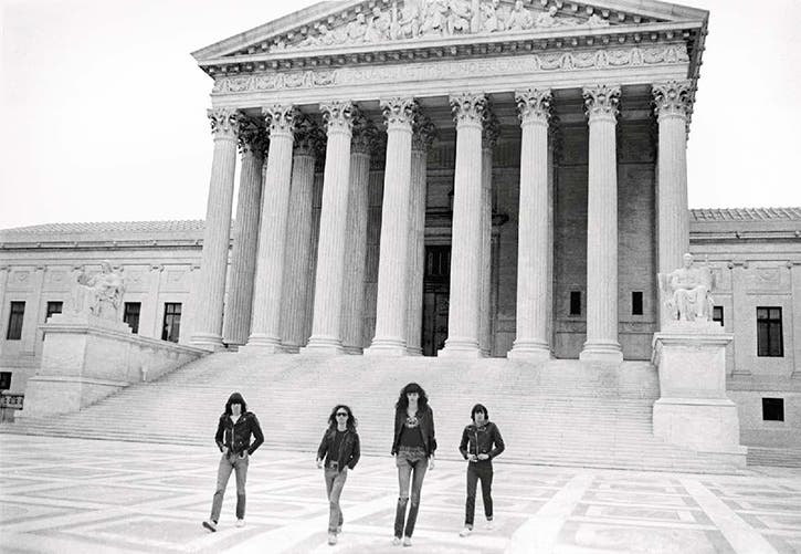 The Ramones in front of the Supreme Court Building in Washington, DC, 1976. Photo courtesy of Danny Fields.