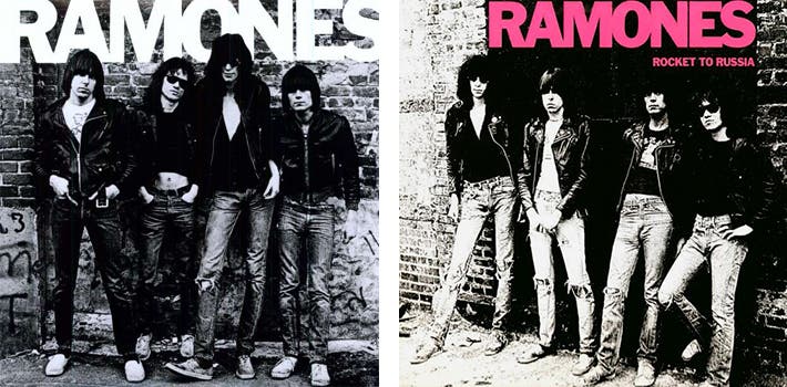 Left: the Roberta Bailey photograph that was featured on the cover of "Ramones." Right: Danny's photograph for "Rocket to Russia."