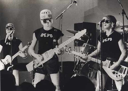 (L to R) Bob2 with Gibson L6-S Custom, Bob1 with LaBaye 2x4 “Six”, Jerry Casale with modified Gibson Ripper, August 1979