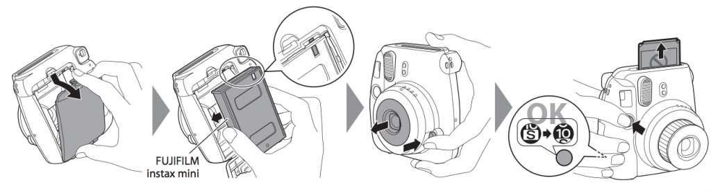 fujifilm instax mini 8 instant camera diagram showing how to load film