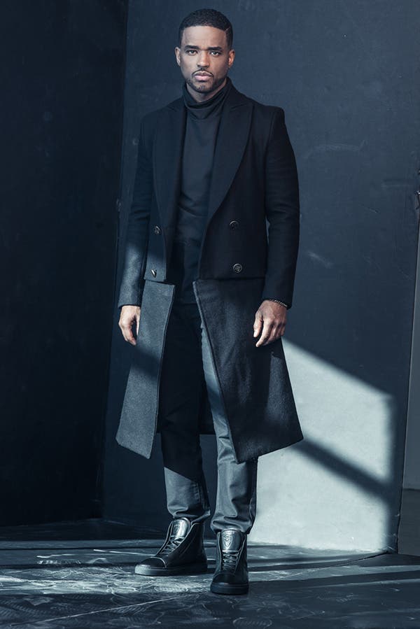 model in black suit portrait photography