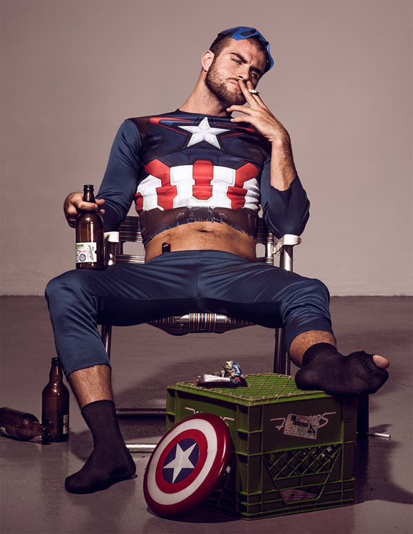 drunk captain america model portrait