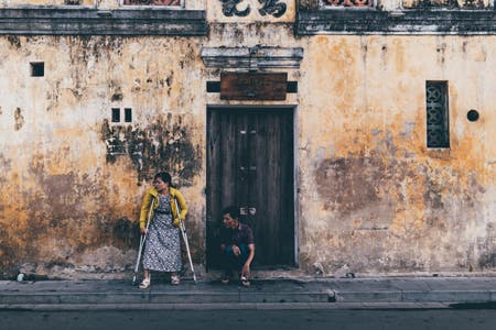 man and woman in the street