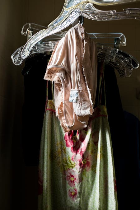 dress and underwear hanging to dry
