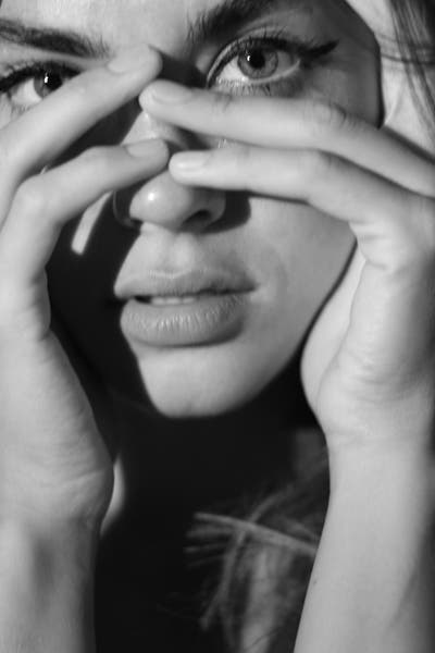female model black and white close up portrait