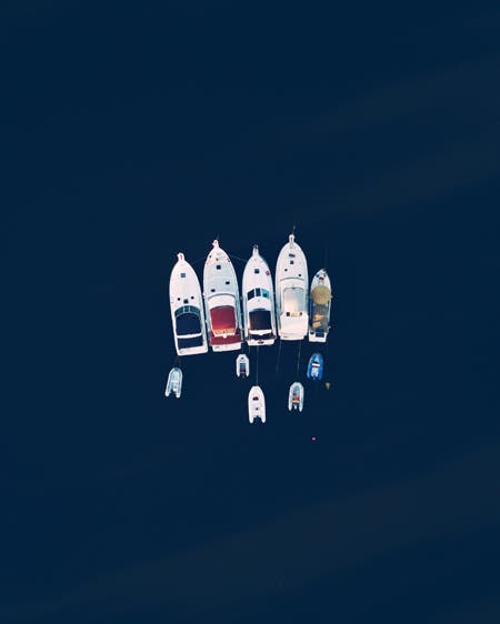 five boats drone photography