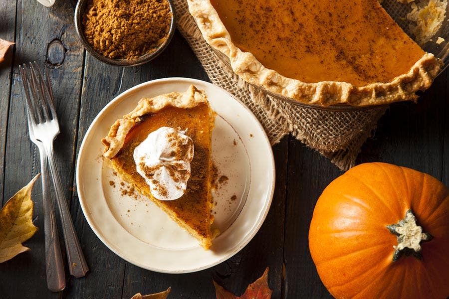 Table setup with slice of Thanksgiving pie