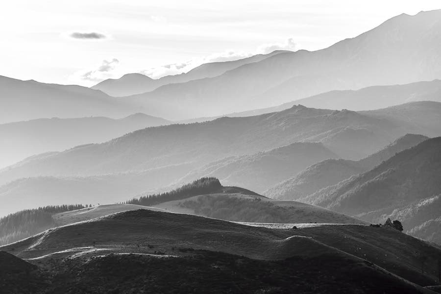 Monochrome black and white photo of landscape