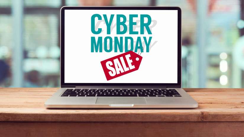 cyber monday deals sign on laptop monitor