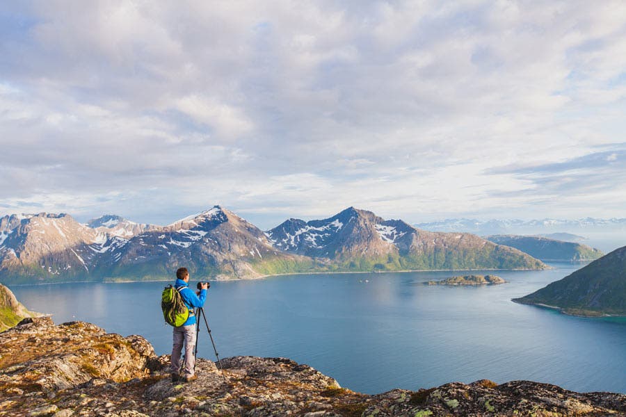 man taking panorama outdoors