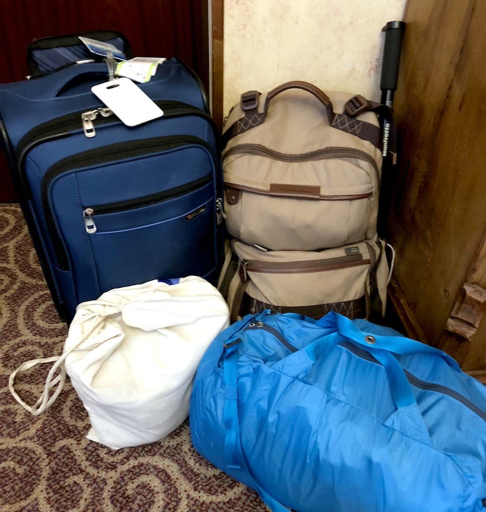 film trip abroad luggage