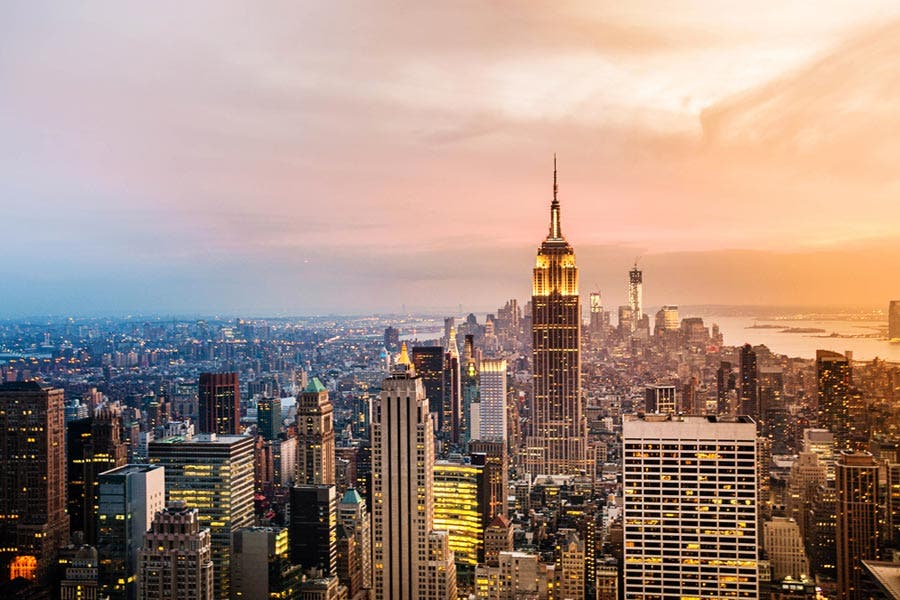 Wide shot of New York City skyscrapers