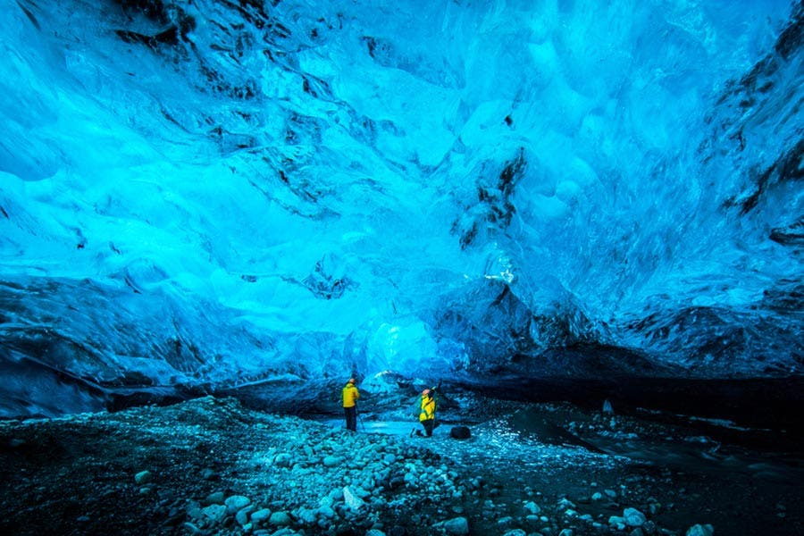 Large-scale shot inside the Vatnajokull glacier in Iceland