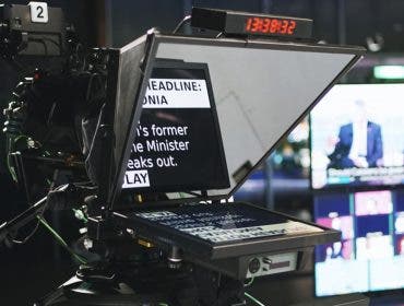 teleprompter screen showing text