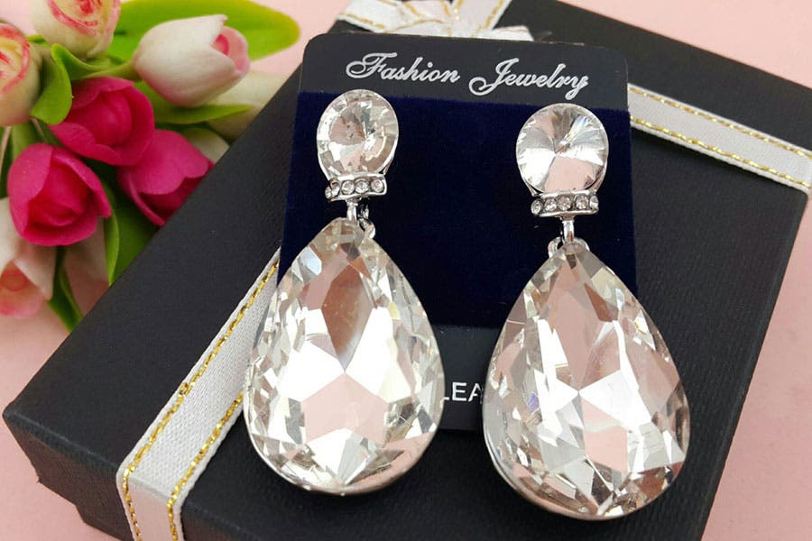huge crystal drop earrings