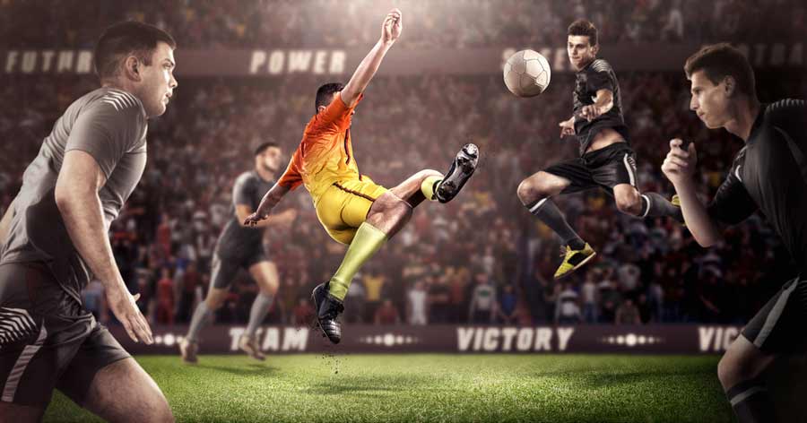 composite sports photography photo of men playing soccer