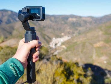 action camera mounted on gimbal stabilizer