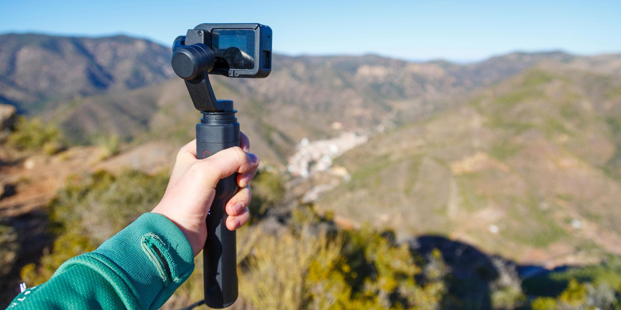 action camera mounted on gimbal stabilizer