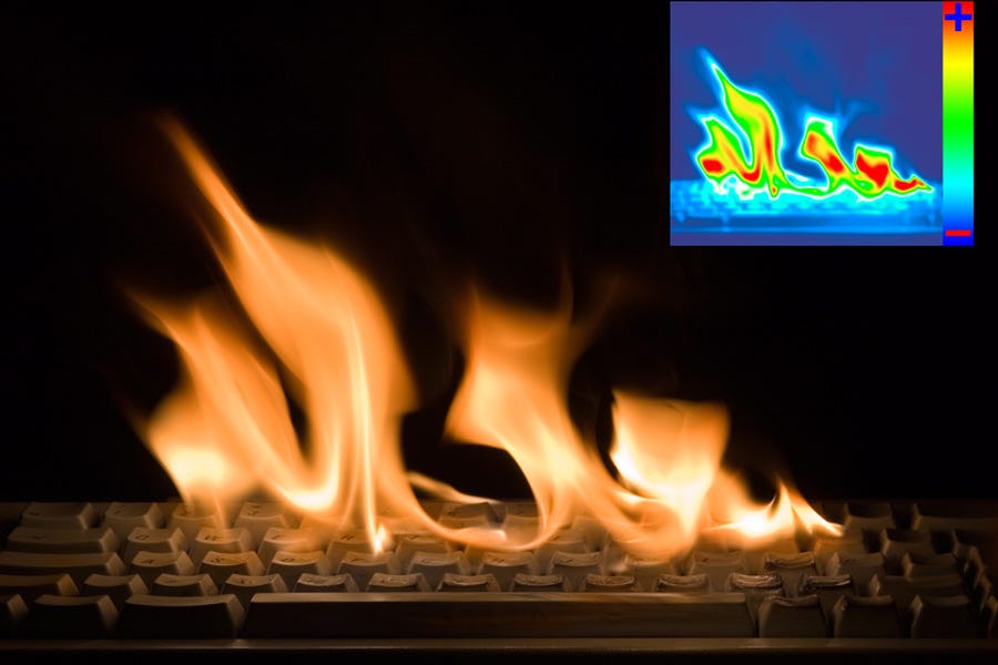 thermal image of keyboard in flames