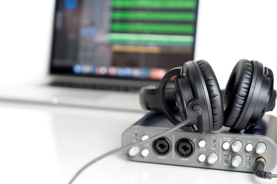 Audio interface in minimalist home recording setup