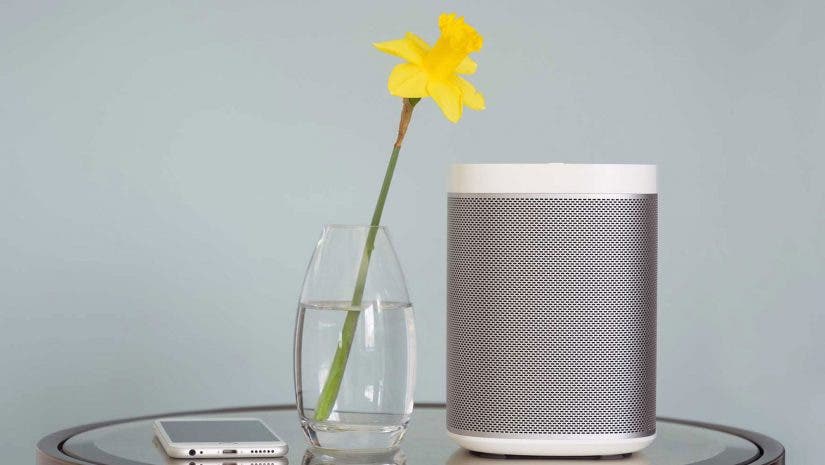 multi-room speaker on a side table