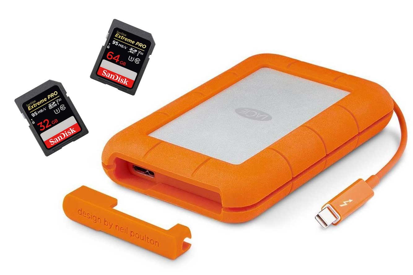 SanDisk Extreme PRO SDXC Memory Cards and LaCie 2TB Rugged Thunderbolt USB 3.0 Portable Hard Drive