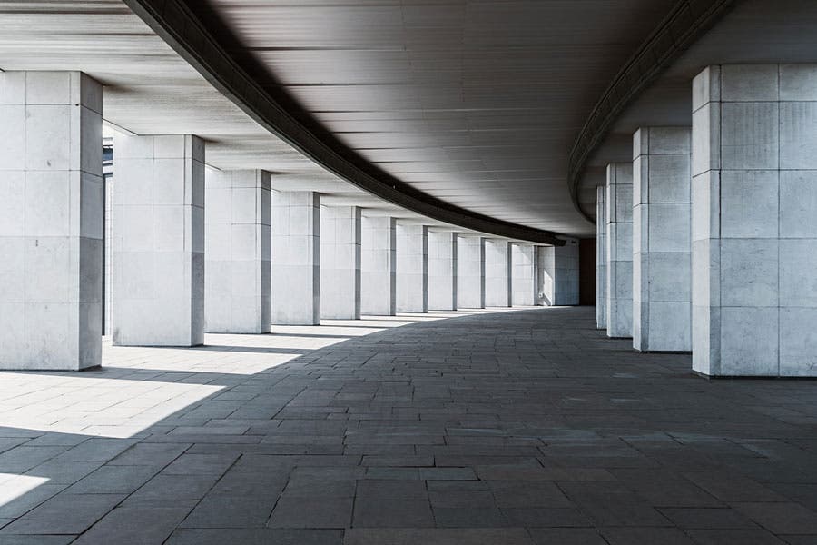 Minimalist image of a building with strong lines