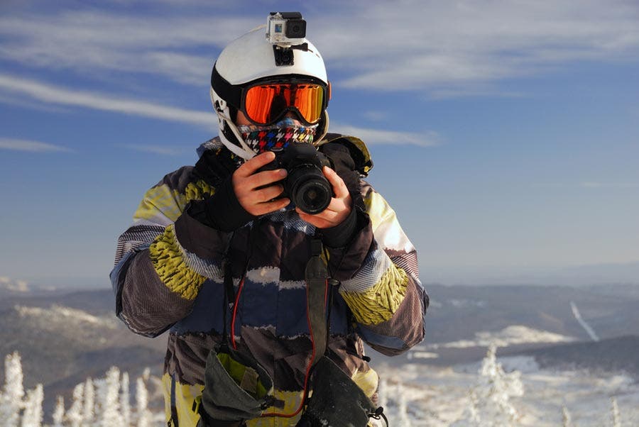 photographer about to take action shots in the snow