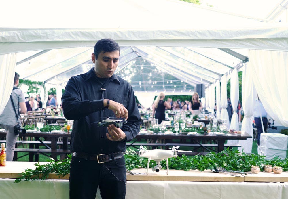flying drones at weddings