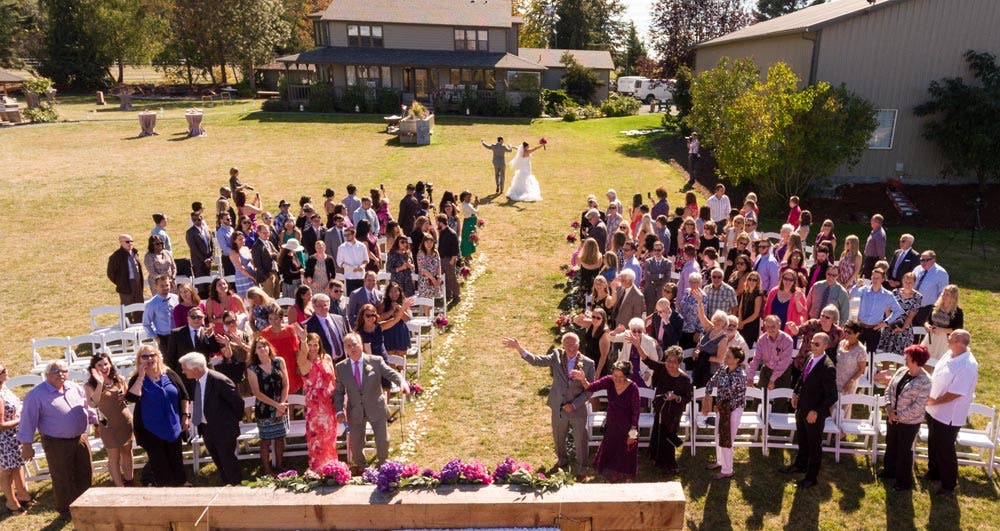 flying drones at weddings