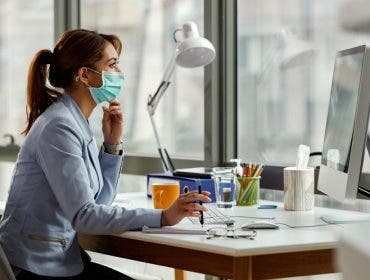 ppe personal protective equipment woman working office mask