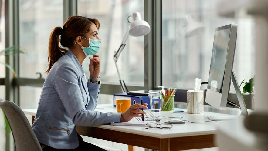 ppe personal protective equipment woman working office mask