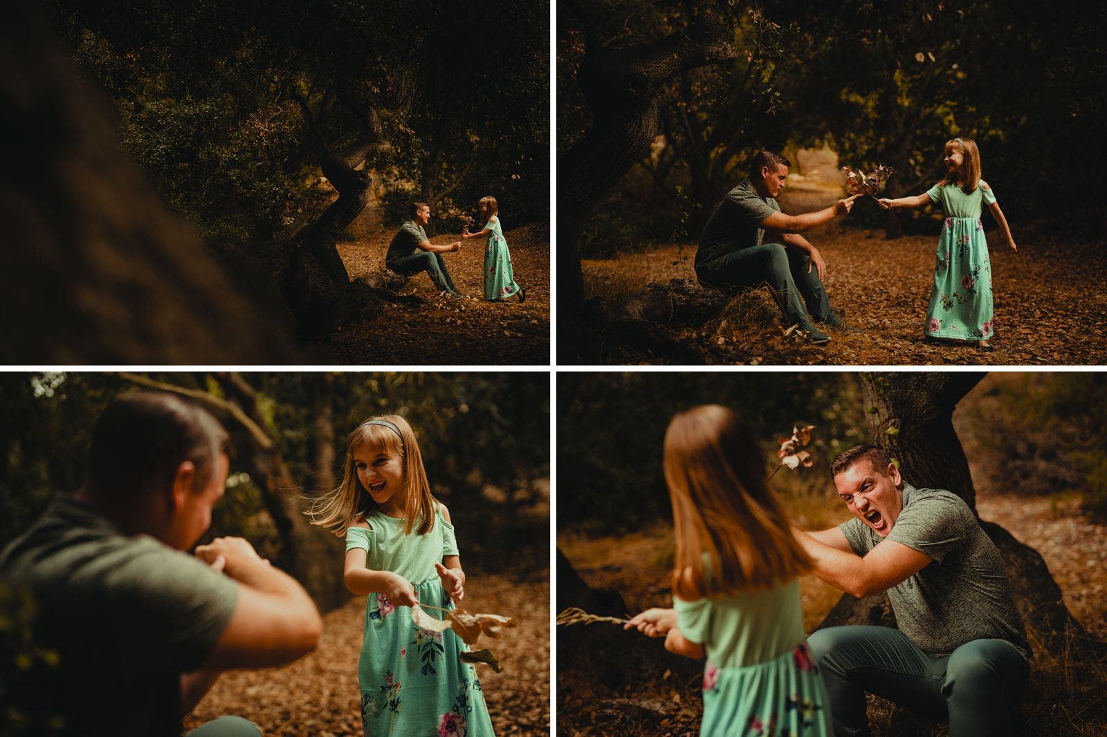 multiple photos of family in action