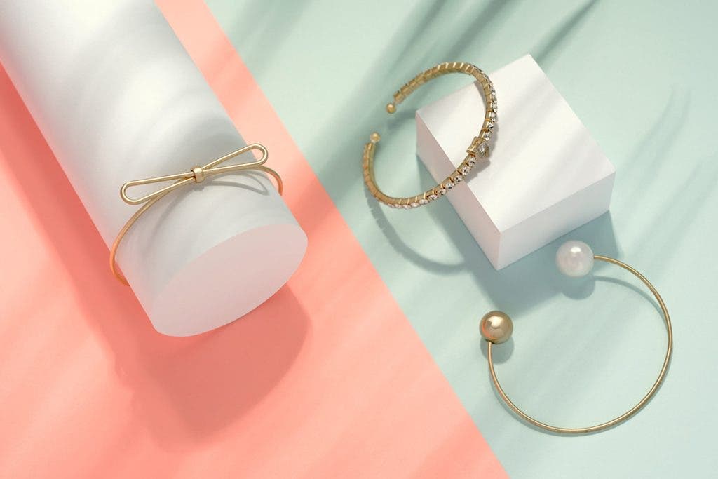 gold bracelets on display