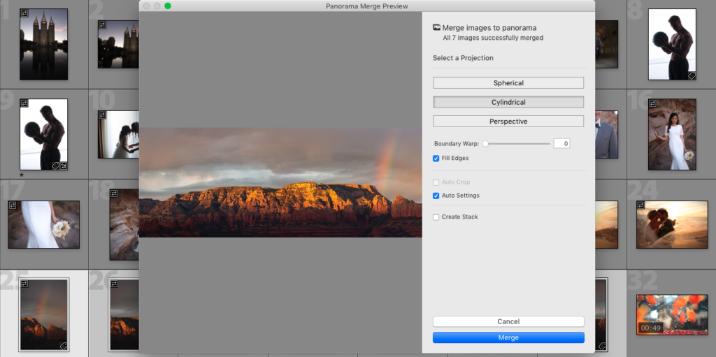 Brenizer method panoramic stitching photo merge options