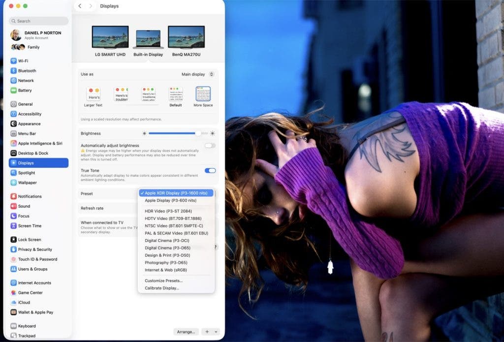 Settings for dual monitors on my MacBook
