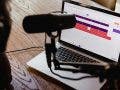 recording podcast with laptop podcast script