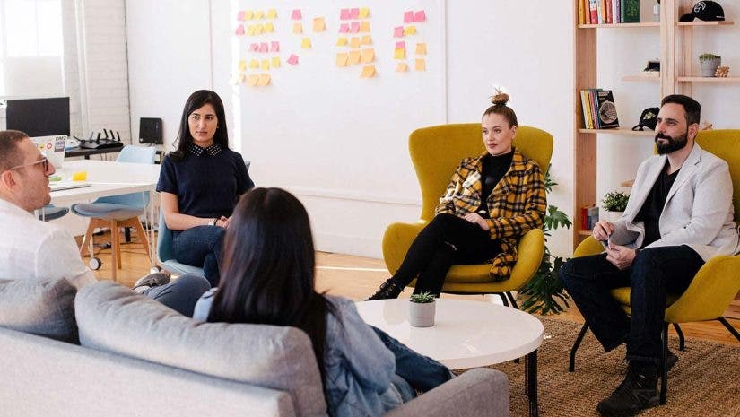 employees in meeting in office