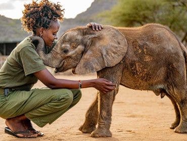 elephant photography on safari with handler
