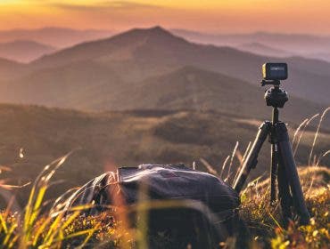 Camera on a tripod for nature photography
