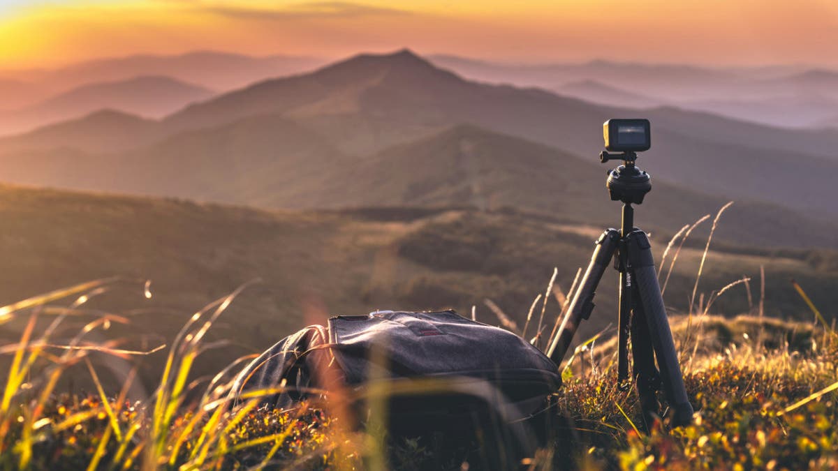 Camera on a tripod for nature photography