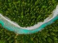Beautiful Image of river passing through a forest, shot with a Pro drone