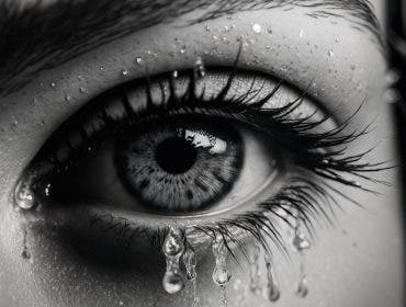 A woman's eye with water droplets on it and the iris of her eye photorealistic imagery capturing hyperrealism