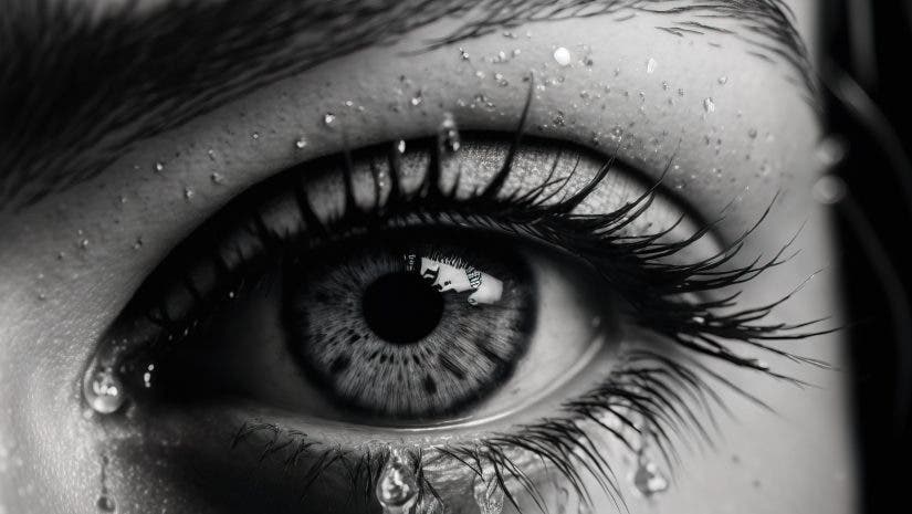 A woman's eye with water droplets on it and the iris of her eye photorealistic imagery capturing hyperrealism